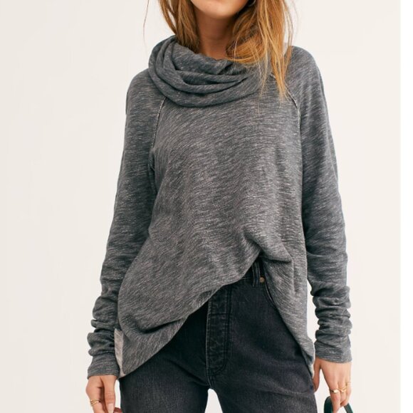 Free People Women's Charcoal Cowl Neck Pullover Sweater XS - Picture 1 of 3